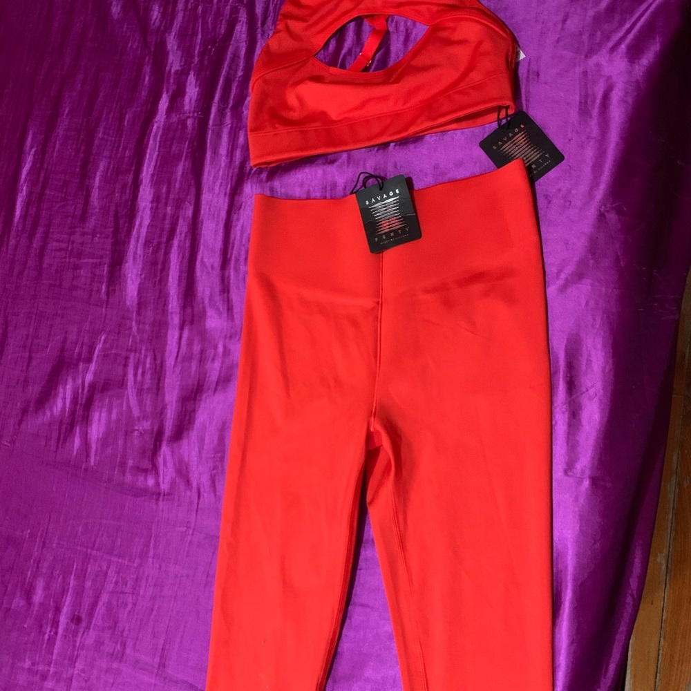 Savage X Fenty Red High-Waist Leggings and Sports Bra Set